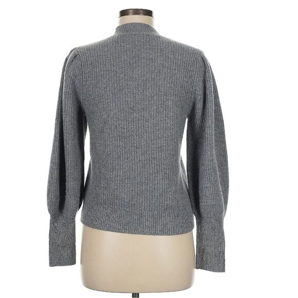 NEW Reformation 100% Cashmere Gray Mock Neck Puff Balloon Sleeve Ribbed Sweater - Picture 3 of 8